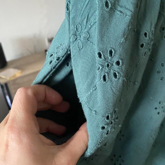 American Eagle Green Eyelet Babydoll Puff Sleeve Dress Size Small - Picture 6 of 8